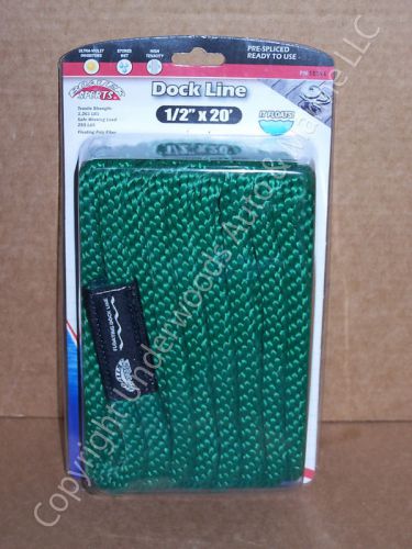Lot of 2 green dock line 1/2&#034; x 20&#039; floating mfp rope boat 12&#034; loop docking new