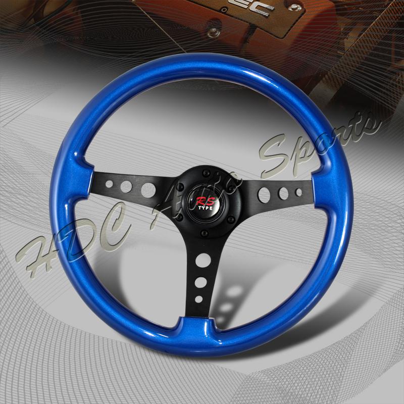 Universal 345mm 6 hole bolt lug blue wood grain style deep dish steering wheel