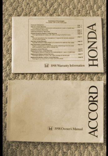1998 honda accord owners manual and matching warranty information booklet