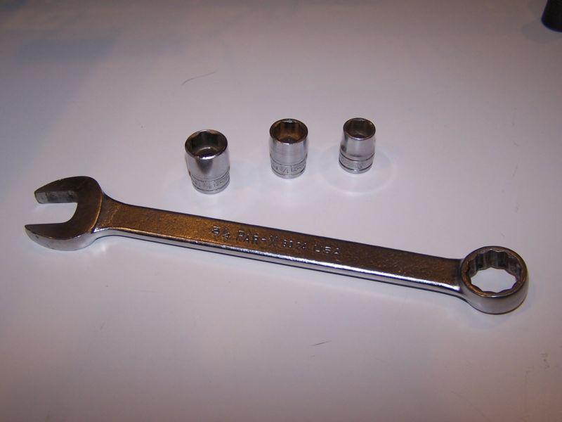 Vintage snap on 3/8 sockets and par-x wrench