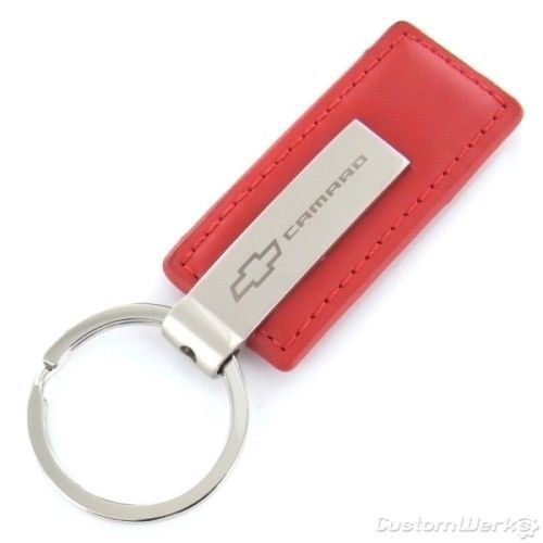 Chevy camaro red leather rectangular key chain