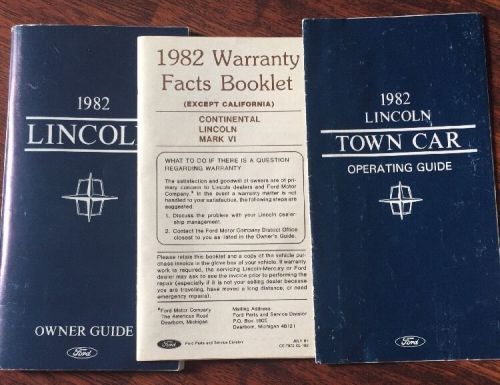 1982 lincoln town car owner&#039;s manual and operating guide with warranty booklet