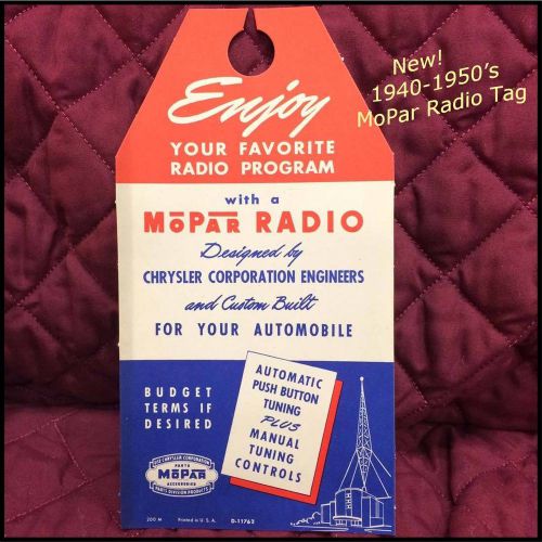 Vintage 1940 mopar radio tag dodge plymouth chrysler convertible desoto 1950 new