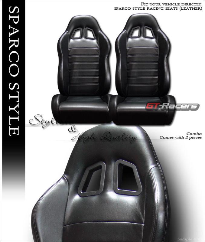 Sp sport style black pvc leather racing bucket seats+sliders l+r for us vehicle