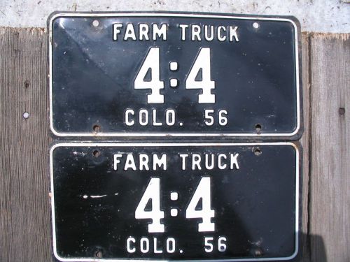 56 1956 colorado farm truck license plate set of 2 very unusual number &#034;4:4&#034;