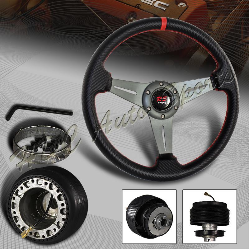 320mm 6 hole carbon fiber style pvc leather steering wheel + nissan hub adapter