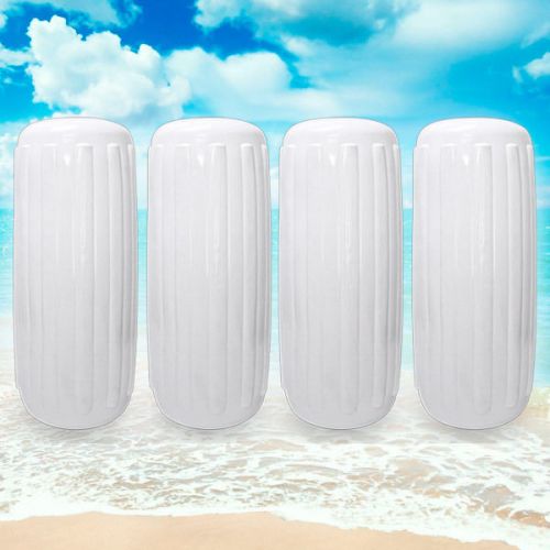 Center hole ribbed boat fender 4pc 10&#034;x 28&#034; inflatable vinyl mooring guard white