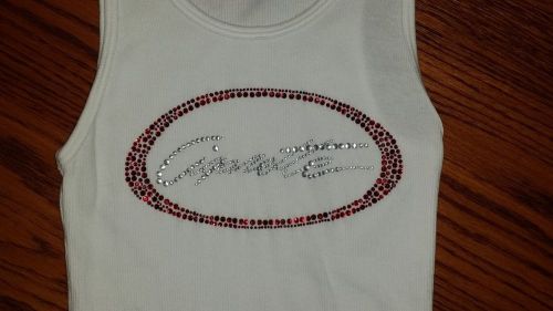 Cigarette racing boat white ribbed tank top red silver sequins