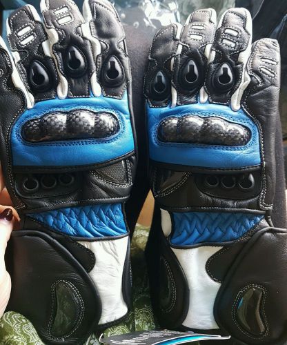 Armoured motorcycle gloves, black and blue, small bnwt