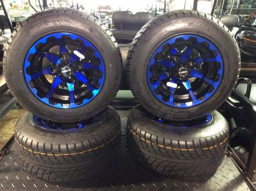 Golf cart wheel and tire combo fits club car e-z-go carts set of 4 blue black