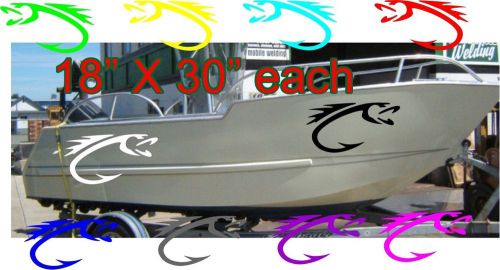 Large fish hook bone fish decal kit for boats. one for each side 30&#034; auction