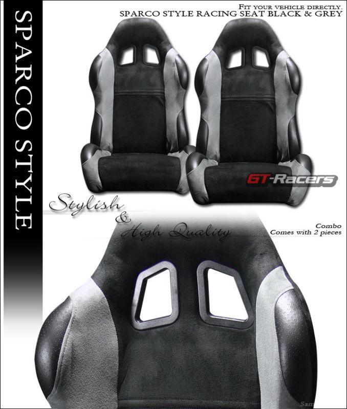 Sp sport style blk/gray suede leather racing bucket seats w/sliders l+r vw volvo