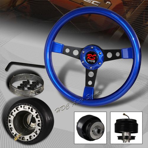 350mm 6 bolt hole blue wood black spoke racing steering wheel + for mazda hub