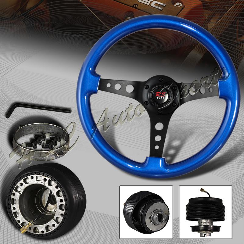 345mm 6 hole blue wood grain style deep dish steering wheel + nissan hub adapter