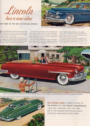 Original 1949 lincoln cosmopolitan convertible advertisement- 8 1/2&#034; x 12&#034;
