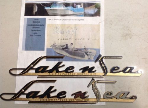 Vintage nos 1958 parsons lake n sea side emblems plaque fiberglass fin boat