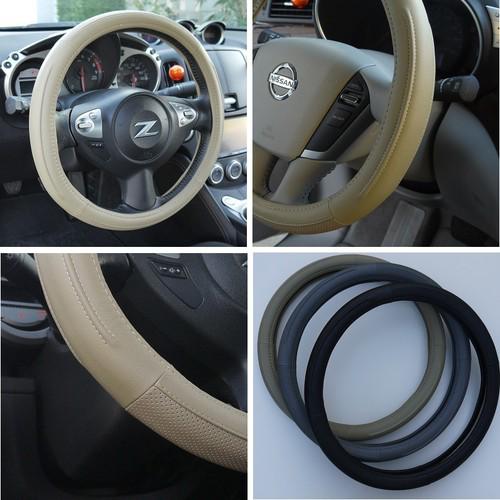 57006  38cm steering wheel cover beige leather fiat bmw audi car suv 14"-15"