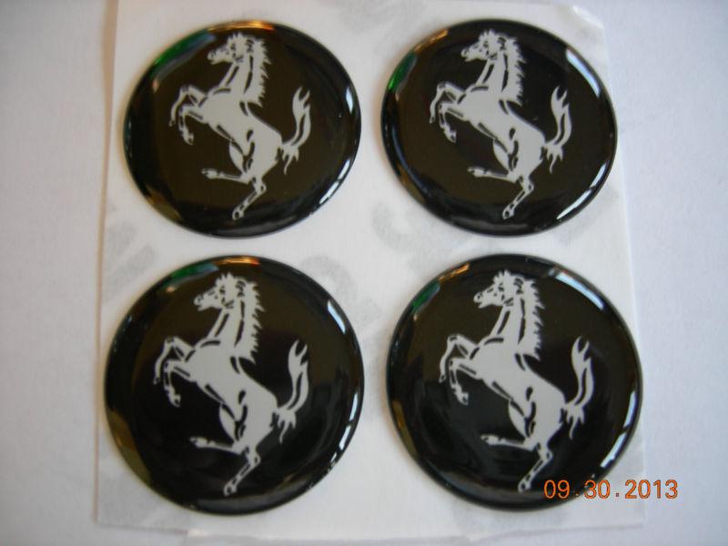 Ferrari  logo sticker decal plastic set of four black with white horse emblem