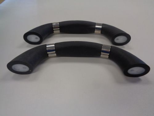 Grab handles pair (2) black rubber grip with chrome rings 9 3/4&#034; x 1 1/2&#034; boat