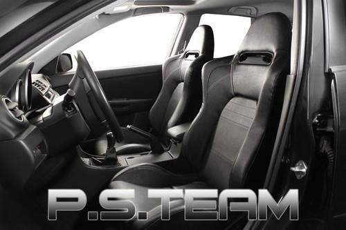 1x black pvc leather w/white stitch evo 9 style reclinable racing seat+slider