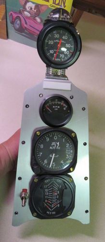 1970 aircraft concole with 5 gauges compass airguide rpm altitude tachometer
