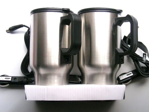 Set of 2 - 12v heated mug portable / coffee / tea / hot chocolate / soup