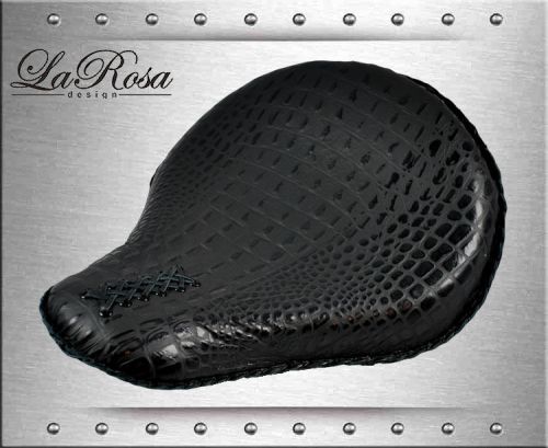 16&#034; la rosa black alligator emboss leather harley chopper custom solo seat