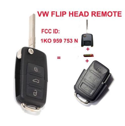 Remote key 3 button 434mhz id48 chip 1k0959753n for volkswagen