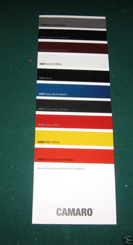 Find 2010 Chevy Camaro Color Chart; with 10 original Paint Chips in