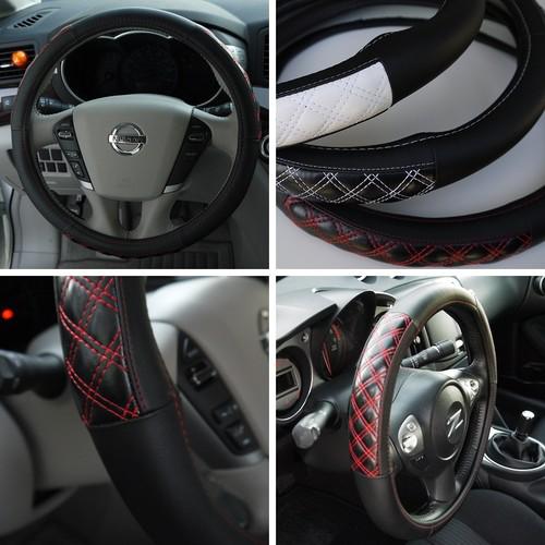 Steering wheel cover 57012 leather honda toyota black+red civic 14"-15" suv car 