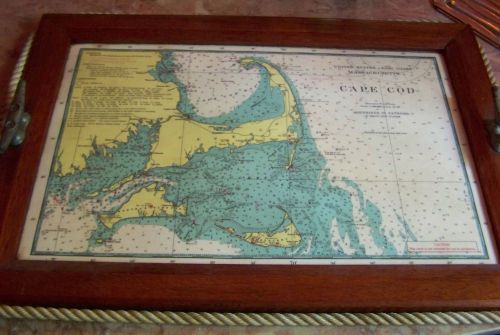 Vintage nautical serving tray with cap cod map base