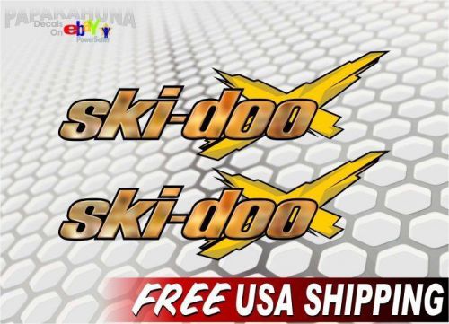 2 ski-doo gold chrome 9&#034; vinyl decals snowmobile sled renegade tundra stickers