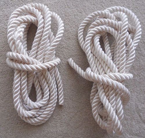 (2) dock lines 5/8&#034; x 25&#039; white nylon 3 strand used once