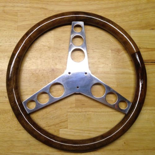 Gokart steering wheel vintage polished aluminum-walnut 12&#034; rupp mcculloch