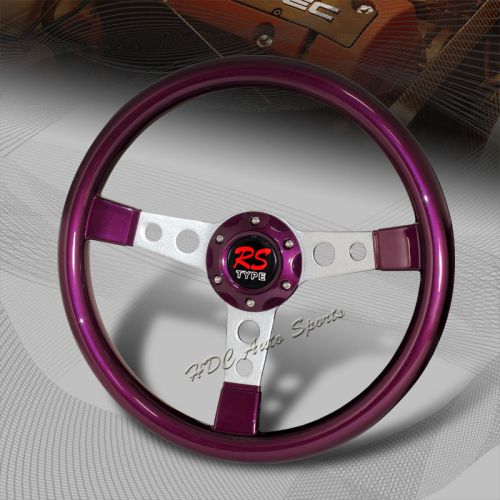 Universal jdm 350mm 6 hole purple finish wood silver spoke racing steering wheel