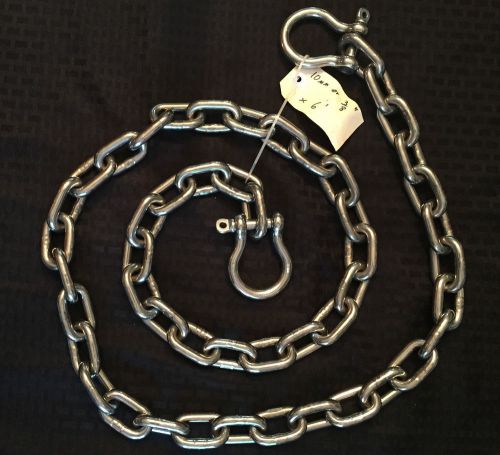 Stainless steel 316 anchor chain 10mm or 3/8&#034; by 15&#039; long with quality shackles