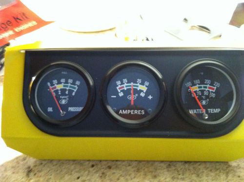 2&#034; triple gauge set black panel/ black temp/amps/ oil gauges free shipping