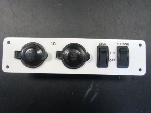 Illuminated rocker switch panel with 2 marnico 12v sockets 8&#034; x 2&#034; marine boat