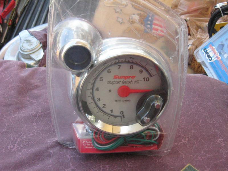 sell-sunpro-super-tach-iii-5-tachometer-white-chrome-super-tach-iii