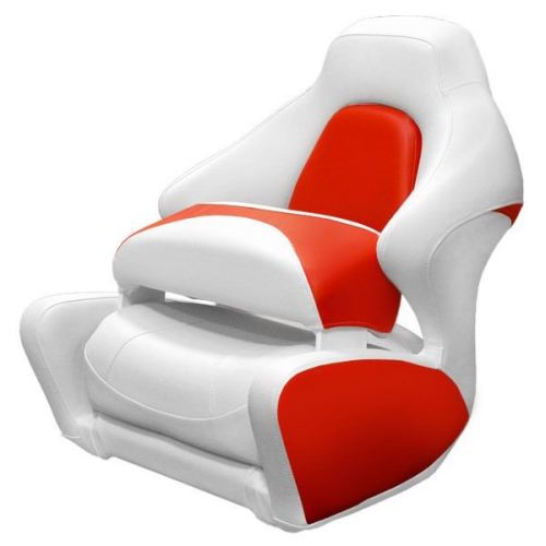 Crownline boat white / candy red marine captains bolster bucket seat chair