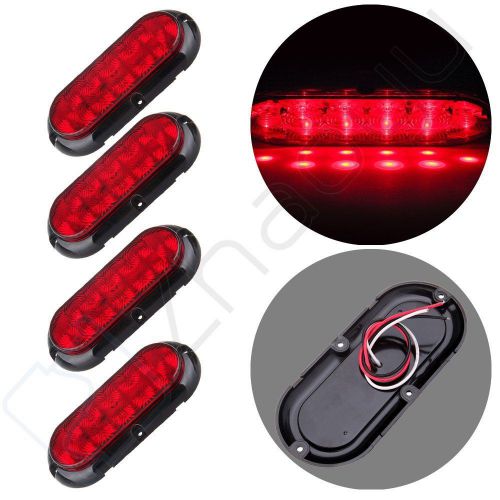 4) waterproof red 6&#034; oval surface mount 10led tail light marker trailer