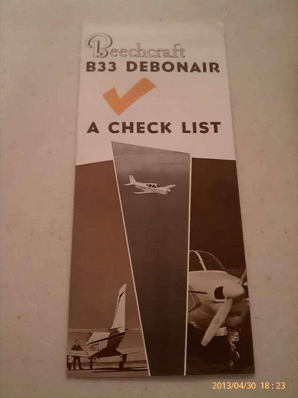 Beechcraft b33 debonair check list beech aircraft corporation brochure