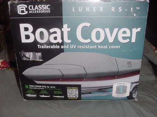 New classic accessories poly boat cover 14-16 foot lunex rs 1 grey trailerable