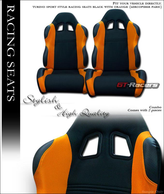 Ts sport style blk/orange cloth racing bucket seats+sliders l+r mitsubishi scion