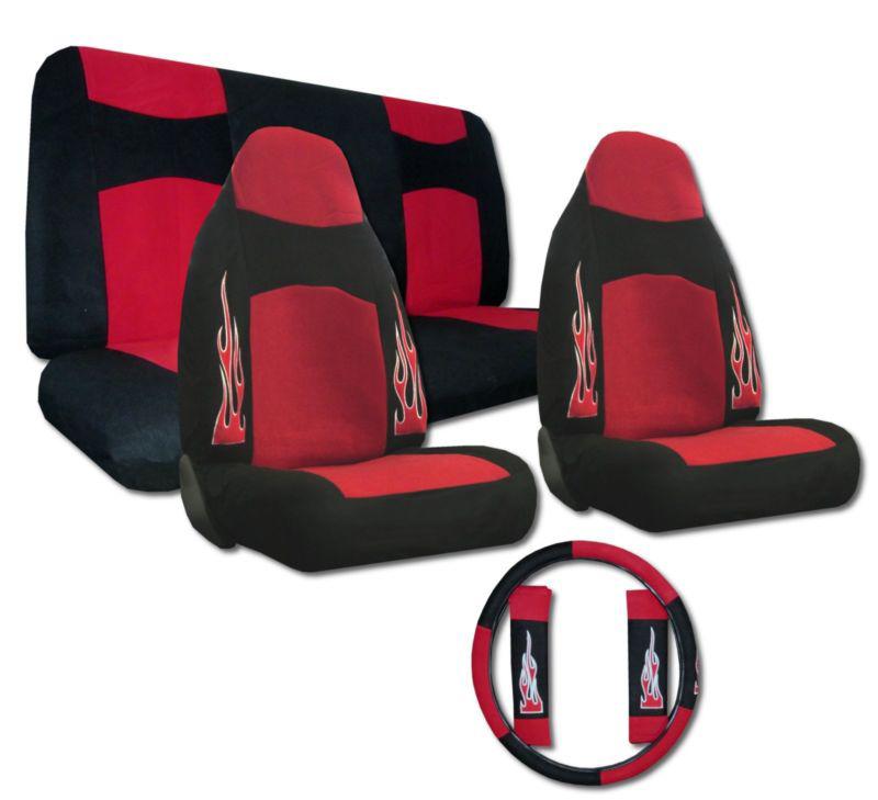 Find Flame Red Black High Back Bucket Velour Cloth Car Truck Suv Seat Covers Set Z In Northern