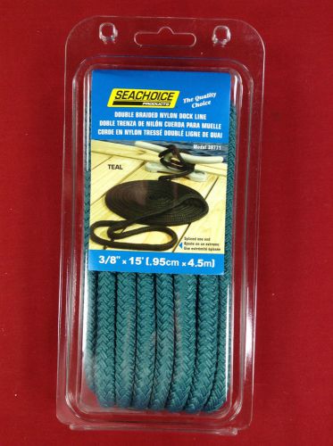 Dock line double braided nylon rope 3/8&#034; x 15&#039; teal seachoice 39771