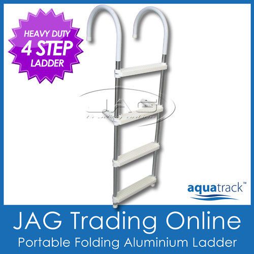 4 step heavy duty aluminium folding boat boarding ladder - marine/yacht/gunwale