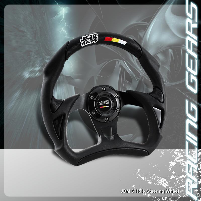 Universal jdm 6 hole lug bolt 320mm black pvc leather racing steering wheel