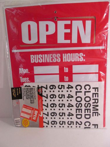 New cosco large red plastic business hours sign kit 15&#034; x 19&#034; quick flip open