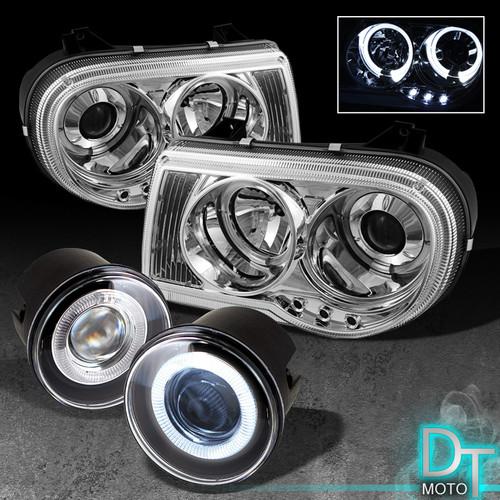 05-10 chrysler 300c led head lights+halo projector bumper fog+switch+bulbs